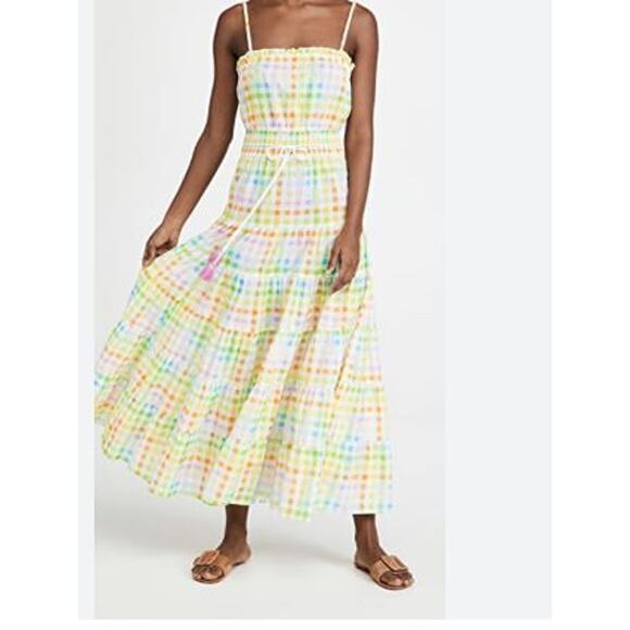 Playa Lucila Maxi Dress In Rainbow Gingham Large Cottage Pride Boho - Picture 1 of 7